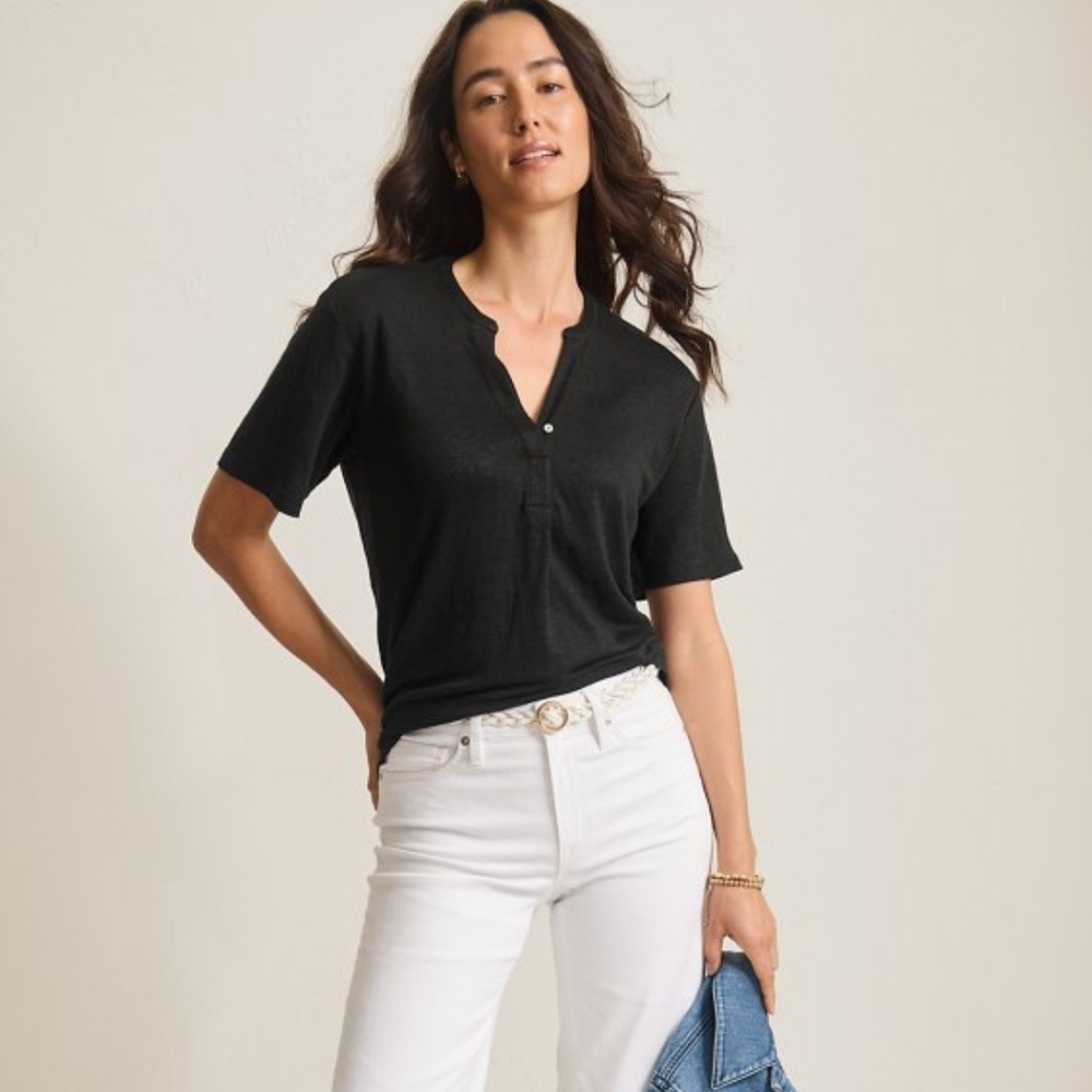 Tommy Bahama Black 100% Linen Short Sleeve Top-NWOT
